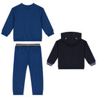 Younger Boys Navy Blue & Blue 3 Piece Tracksuit , 2, hi-res
